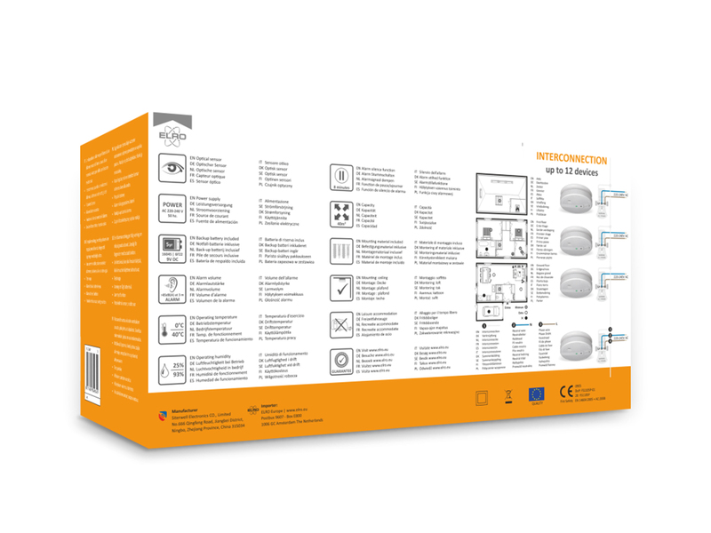 6er Set Optischer Rauchmelder 230V vernetzbar 5 Jahres Back-Up Batterie Ø 12,5cm
