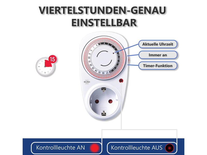 4er Set Analoge Zeitschaltuhren für Steckdosen, 24 Std. Timer mechanisch, 13cm