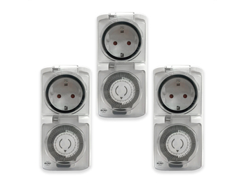 3er Set Analoge Zeitschaltuhren für Außensteckdosen Garten Timer mechanisch 13cm 3er Set Analoge Zeitschaltuhren für Außensteckdosen Garten Timer mechanisch 13cm