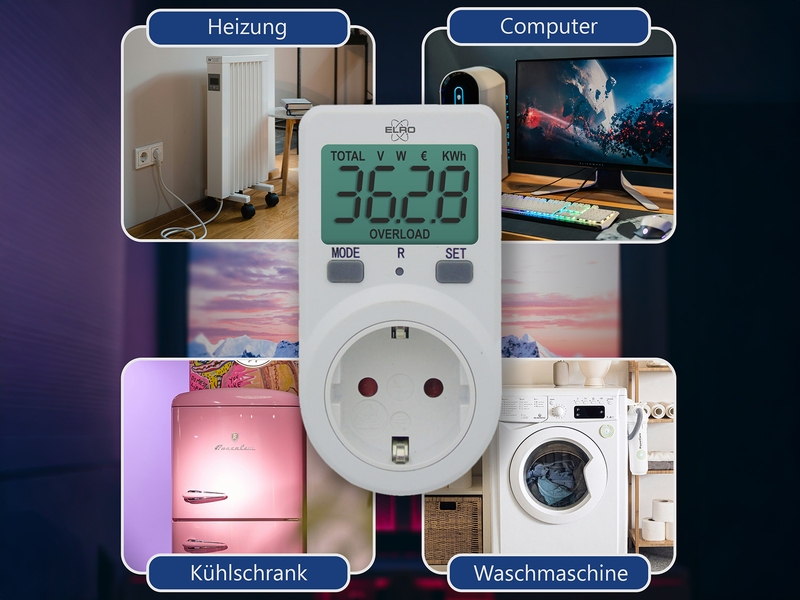 Strommesser für Steckdose, Energie- und Verbrauchsmesser 3er Set, Höhe 11cm