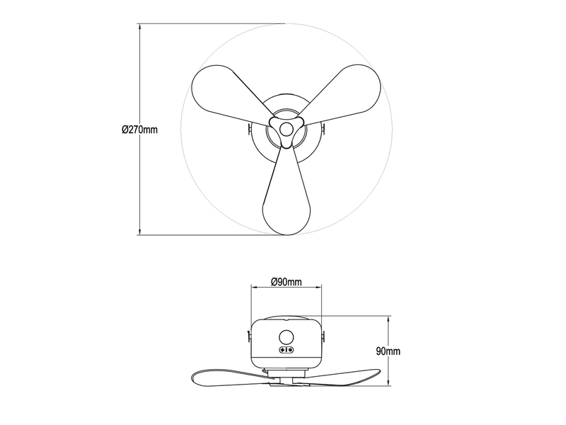 Kleiner Akku Deckenventilator RENA mit Licht und Fernbedienung Ø 27cm