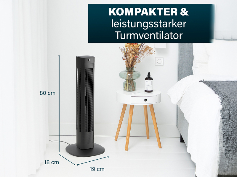 Oszillierender Turmventilator leise mit Fernbedienung Schwarz H: 80cm
