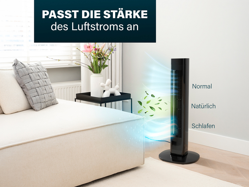 Oszillierender Turmventilator leise mit Fernbedienung Schwarz H: 80cm