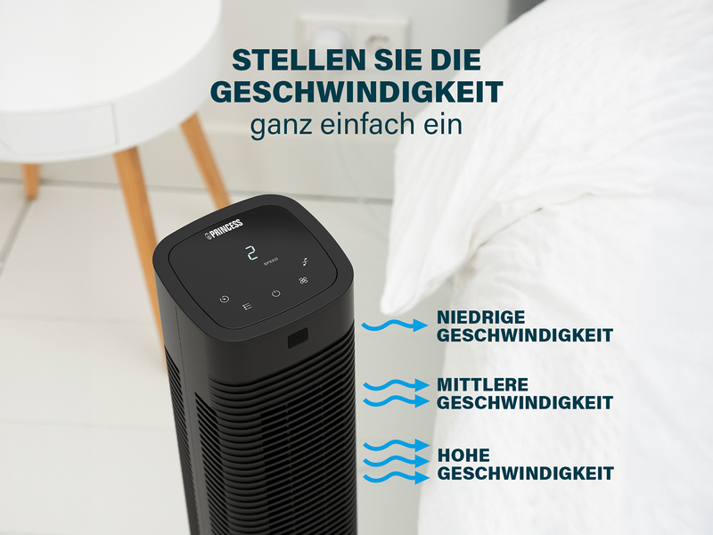 Oszillierender Turmventilator leise mit Fernbedienung Schwarz H: 80cm