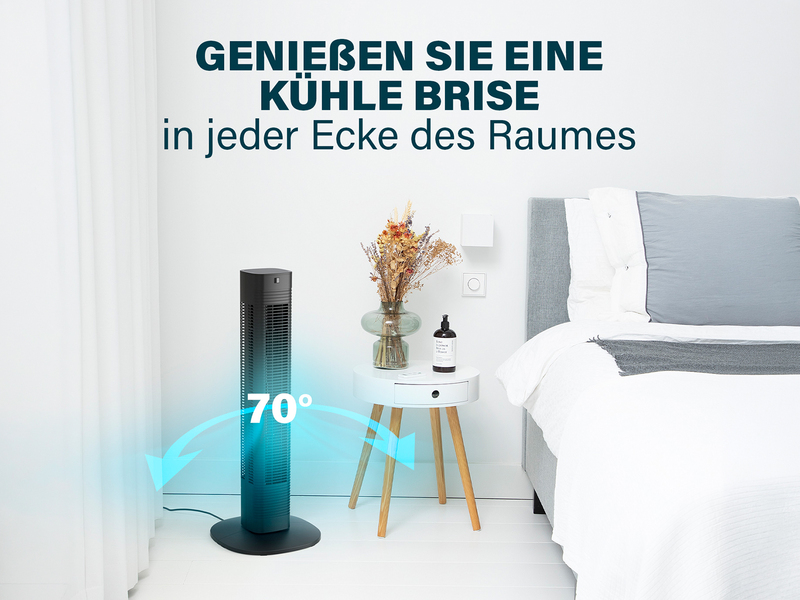 Oszillierender Turmventilator leise mit Fernbedienung Schwarz H: 80cm
