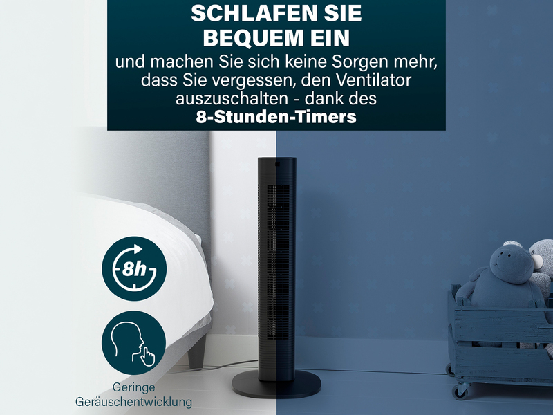 Oszillierender Turmventilator leise mit Fernbedienung Schwarz H: 80cm