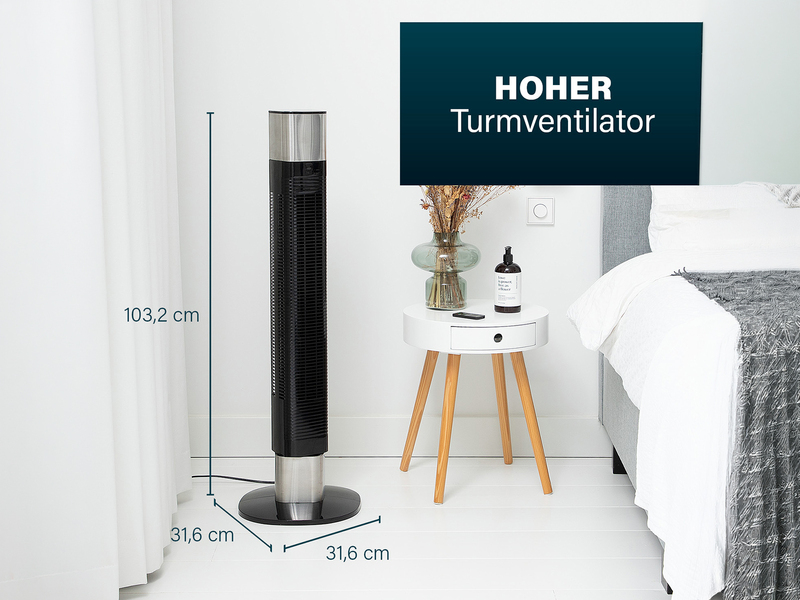Oszillierender Turmventilator sehr leise mit Fernbedienung Schwarz Höhe 103cm