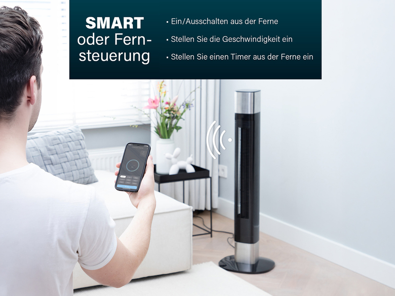 Oszillierender Turmventilator sehr leise mit Fernbedienung Schwarz Höhe 103cm