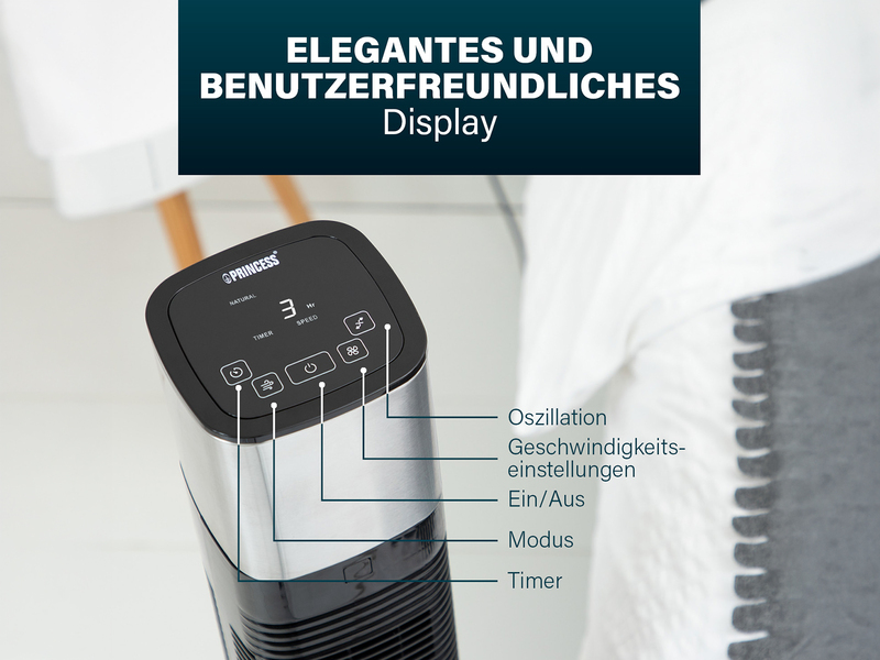 Oszillierender Turmventilator sehr leise mit Fernbedienung Schwarz Höhe 103cm