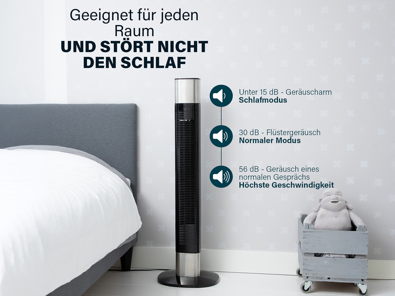 Oszillierender Turmventilator sehr leise mit Fernbedienung Schwarz Höhe 103cm