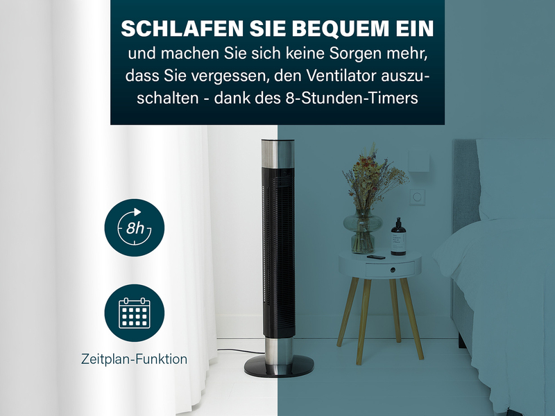 Oszillierender Turmventilator sehr leise mit Fernbedienung Schwarz Höhe 103cm