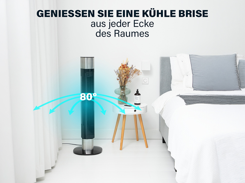 Oszillierender Turmventilator sehr leise mit Fernbedienung Schwarz Höhe 103cm
