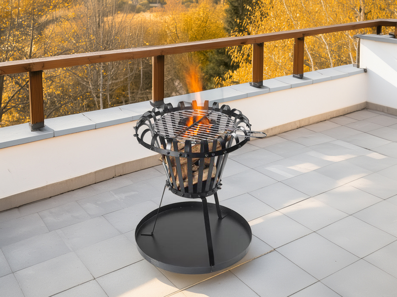 Feuerkorb rund mit Ascheplatte und Grillrost, schwarz, Ø 50cm, Höhe 53,5cm