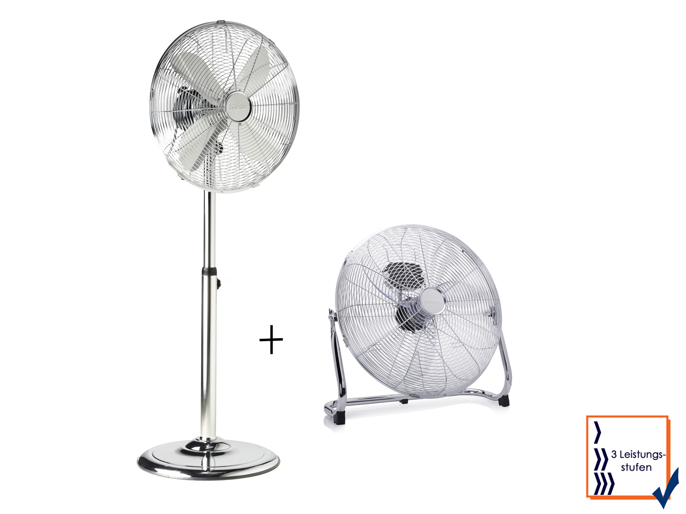 Bodenlüfter im Set mit höhenverstellbarem Stehventilator Silber mit 3 Stufen