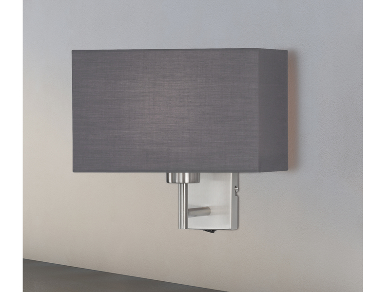 Wandleuchte mit Schalter, Nickel matt Schirm eckig grau, E27