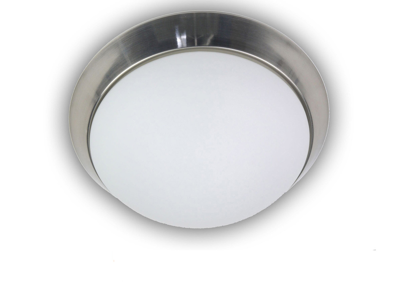 LED Deckenleuchte rund, Opalglas matt, Dekorring Nickel matt, Ø 25cm