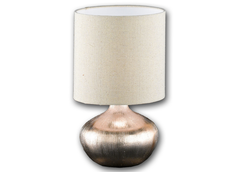 Design Tischlampe Nachttischlampe Keramik gold Stoff beige Tischleuchte E14
