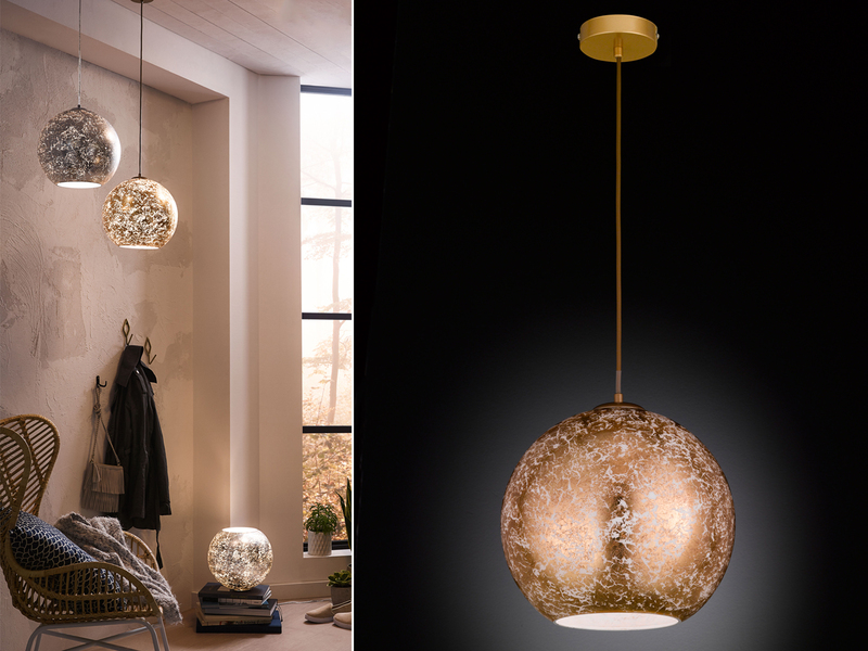 Design Pendelleuchte Kugellampe Glasschirm Gold Ø 30cm E27 elegante