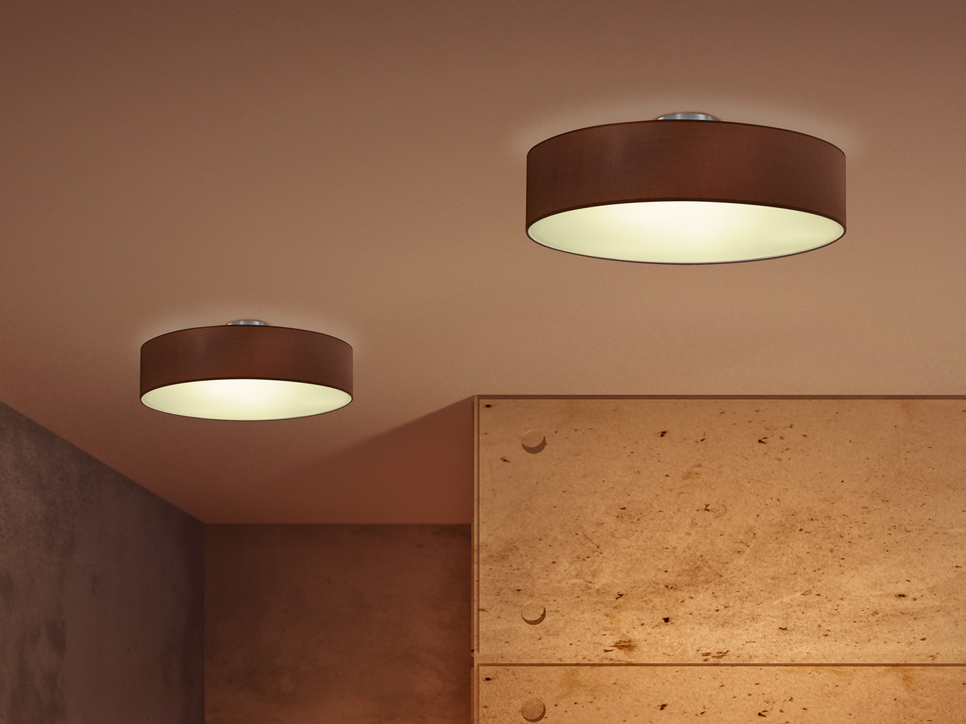 Runde Deckenlampe mit Stoffschirm in braun Ø 65cm E27 moderne