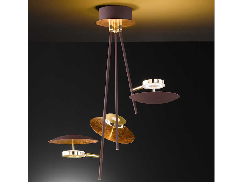 Ausgefallene LED Deckenlampe Braun / Gold Spots schwenkbar 13,5W