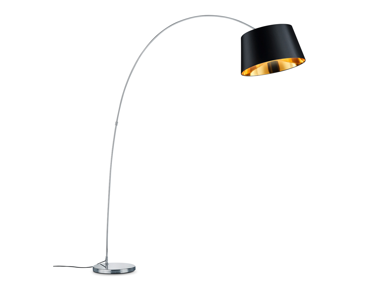 LED Stehlampe H120cm mit Lampenschirm Ø50cm aus Stoff in schwarz/gold