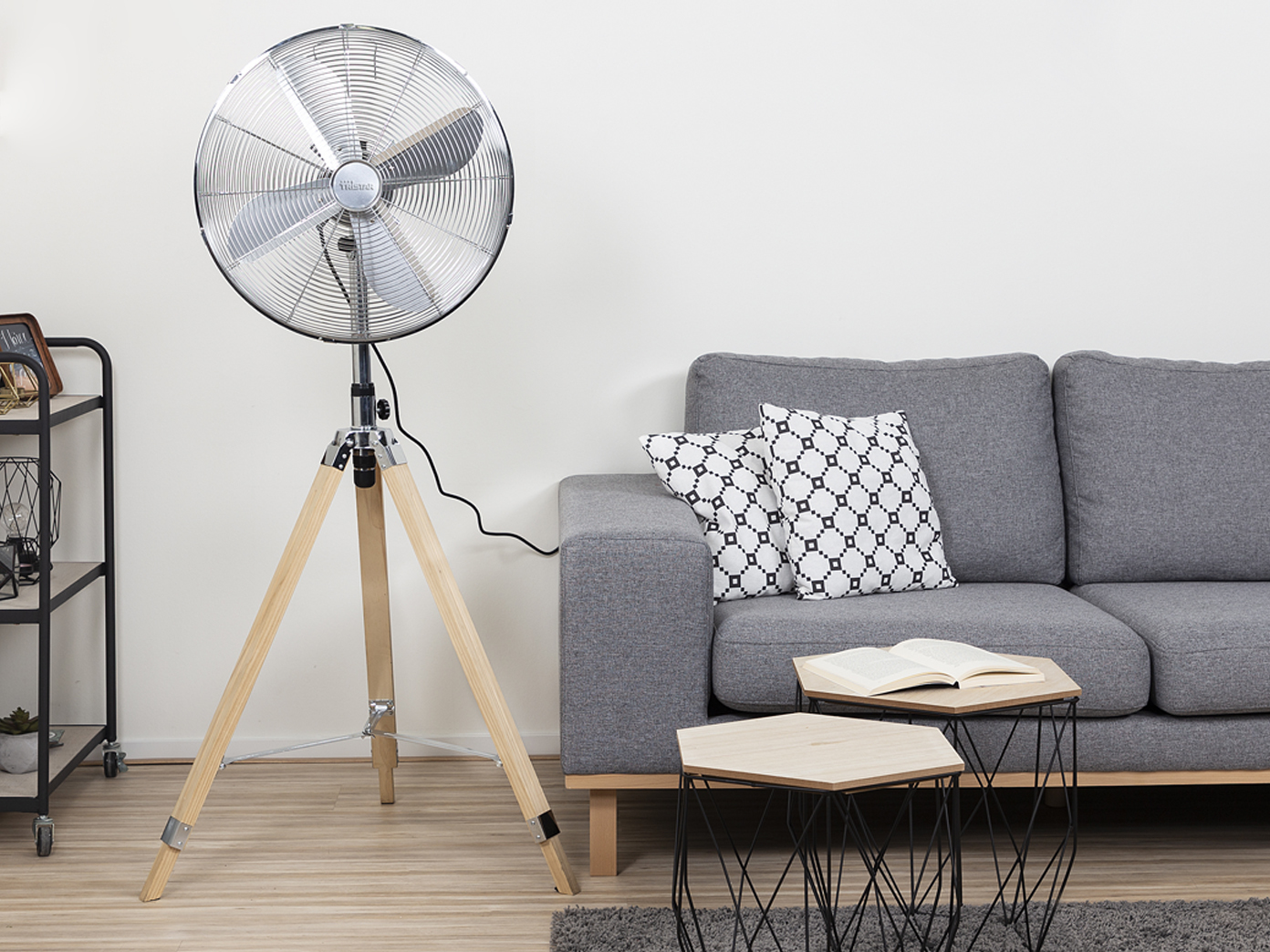 Ventilateur sur pied oscillant RETRO DESIGN trépied en bois - ventilateur debout - Photo 10/10