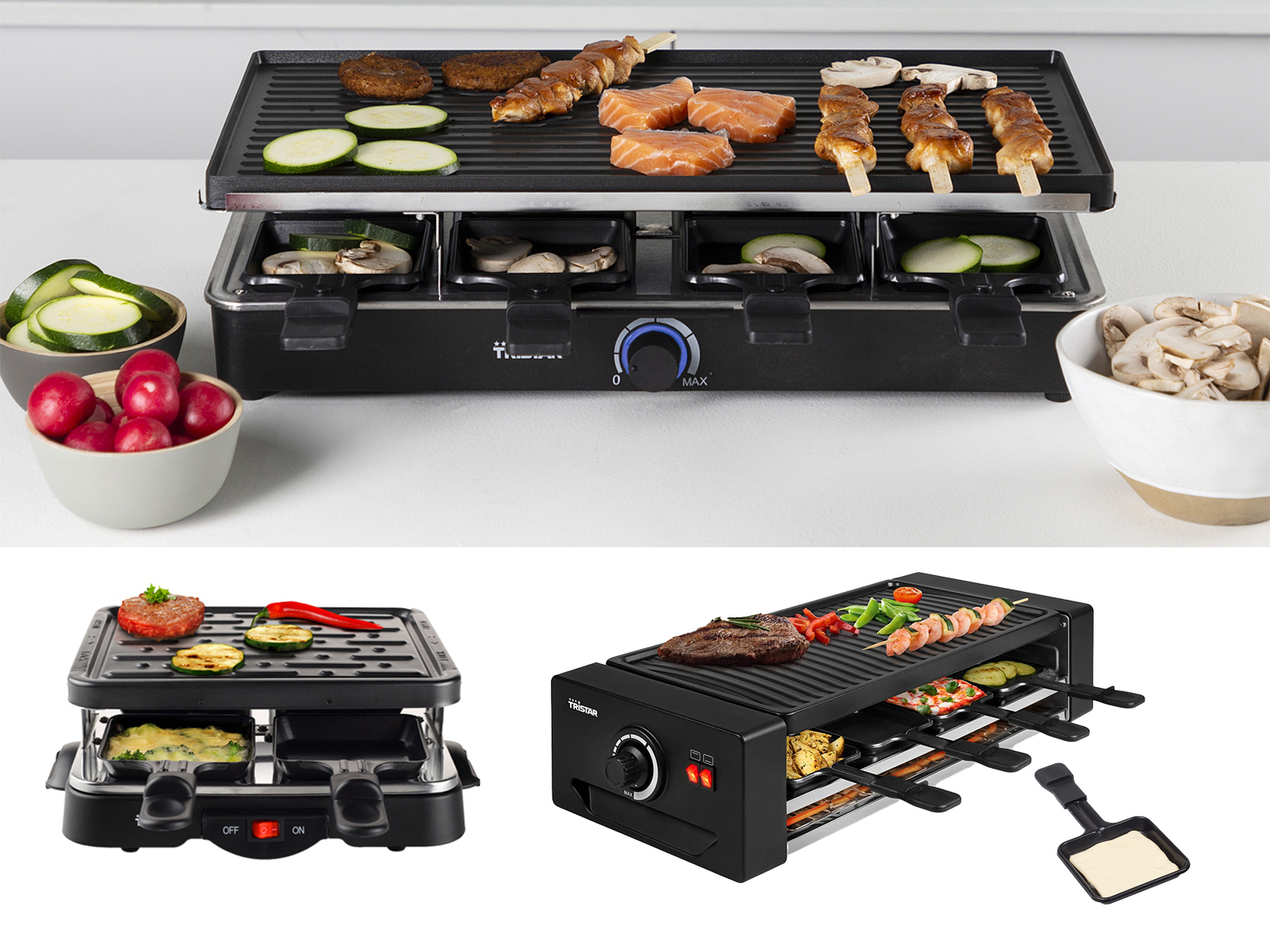 TRISTAR Raclette Tischgrill Geräte mit Grillplatte für 4-8 Personen