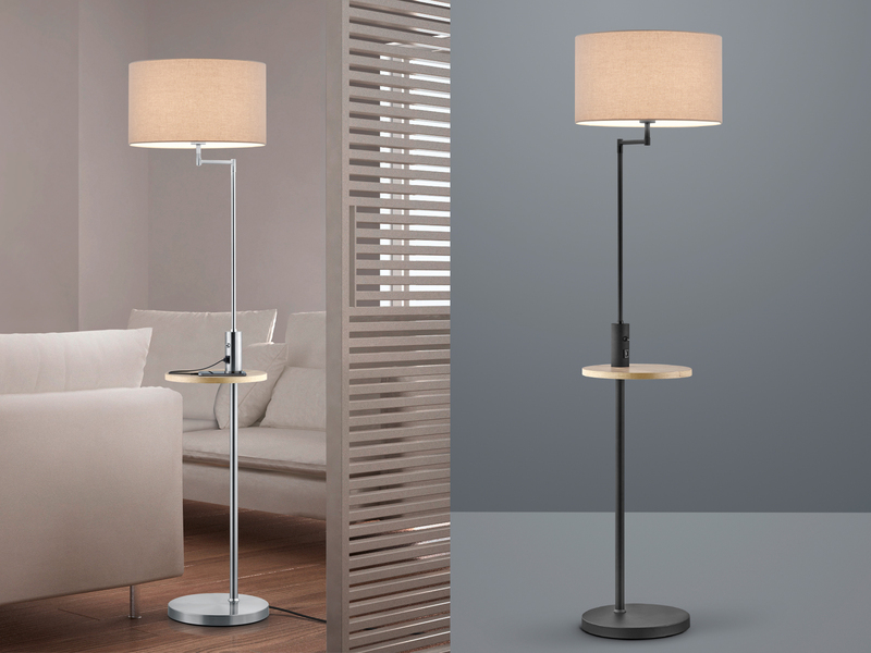 Klassische Stehlampen mit rundem Textilschirm Holz Tisch & USB