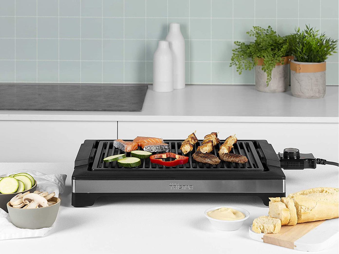 Tristar Parrilla Y Barbacoa Eléctrica Cocina 2000 W Negra 37X25 Cm - Negro En Oferta Parrilla Eléctrica Interior Sin Humo Con Cuenco De Agua Parrillas Sin Humo