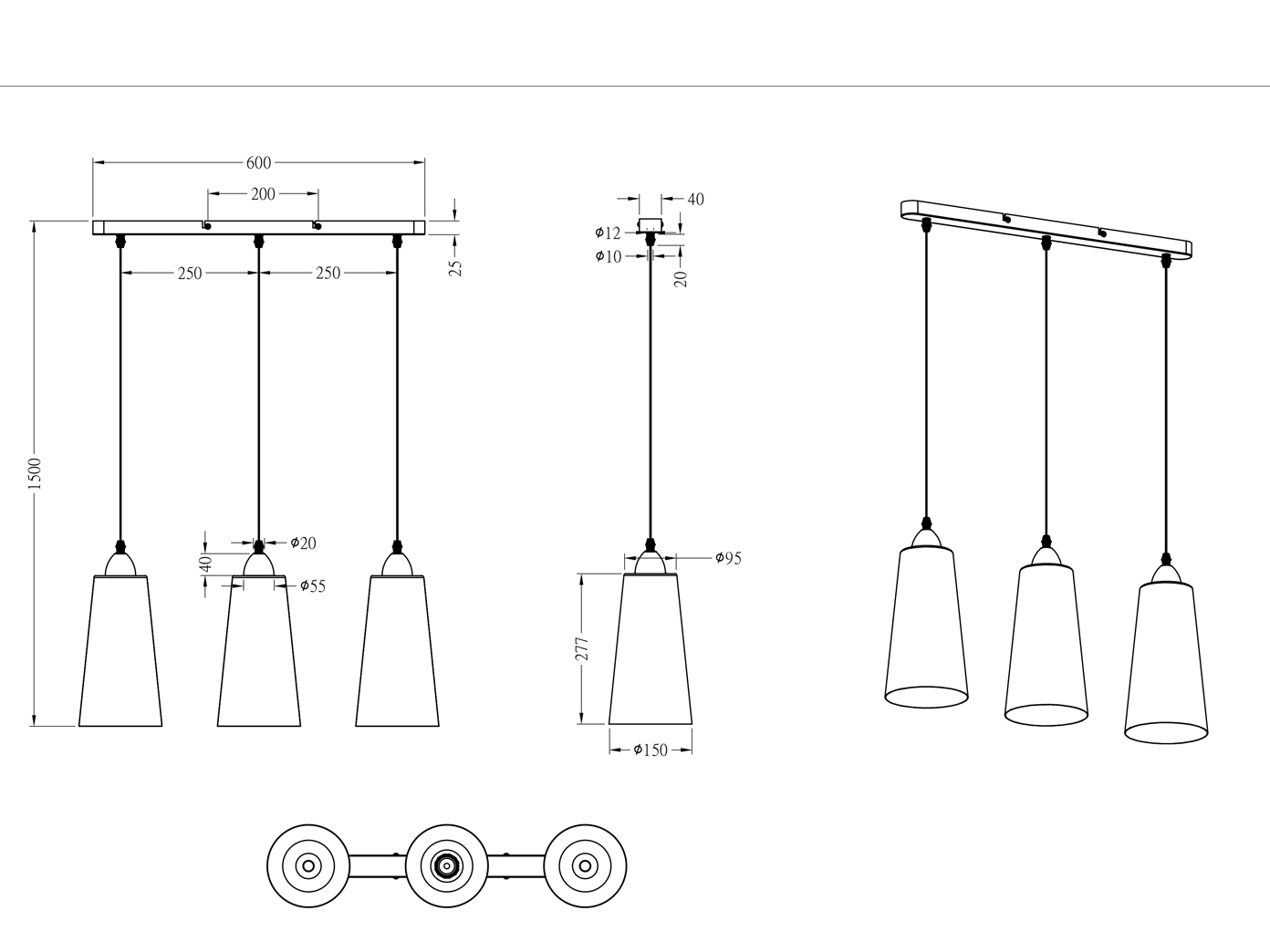 Dimmbare Pendellampen Hängeleuchten aus Glas für über Kücheninsel