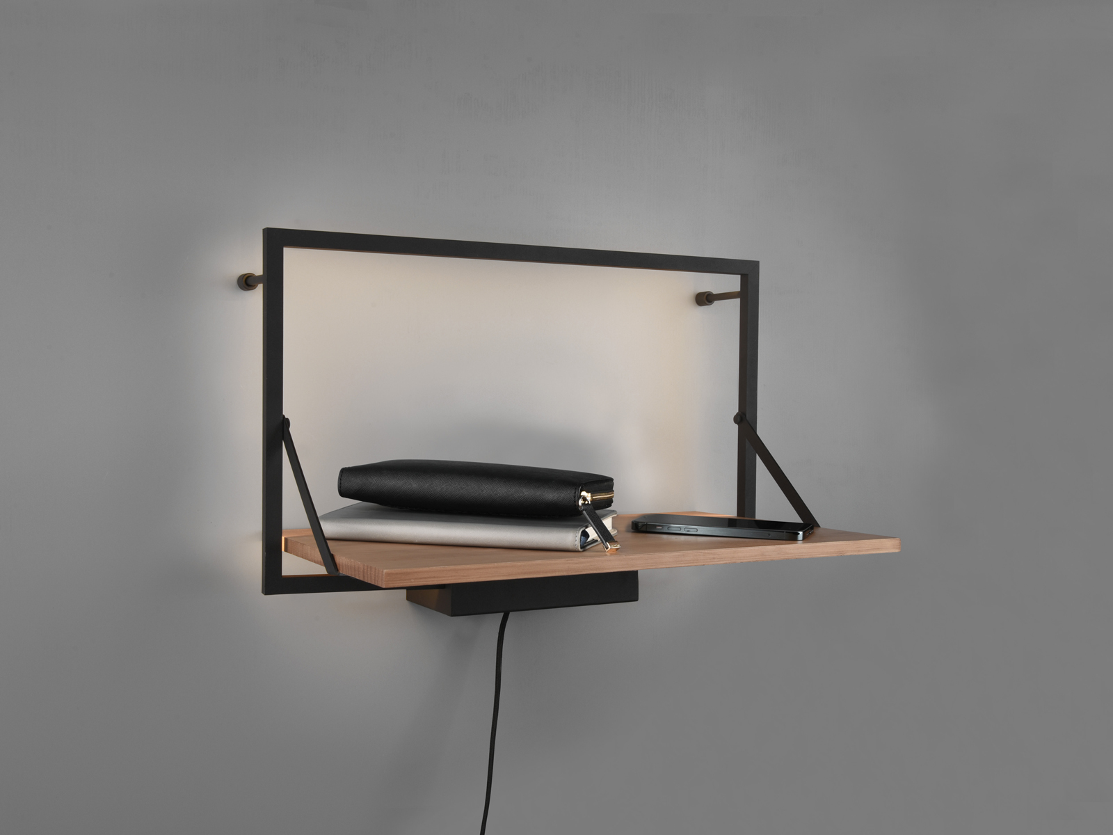 Schwebende LED Flurregale mit indirekter Beleuchtung & Metallregale schwarz Holz - Bild 14 von 15