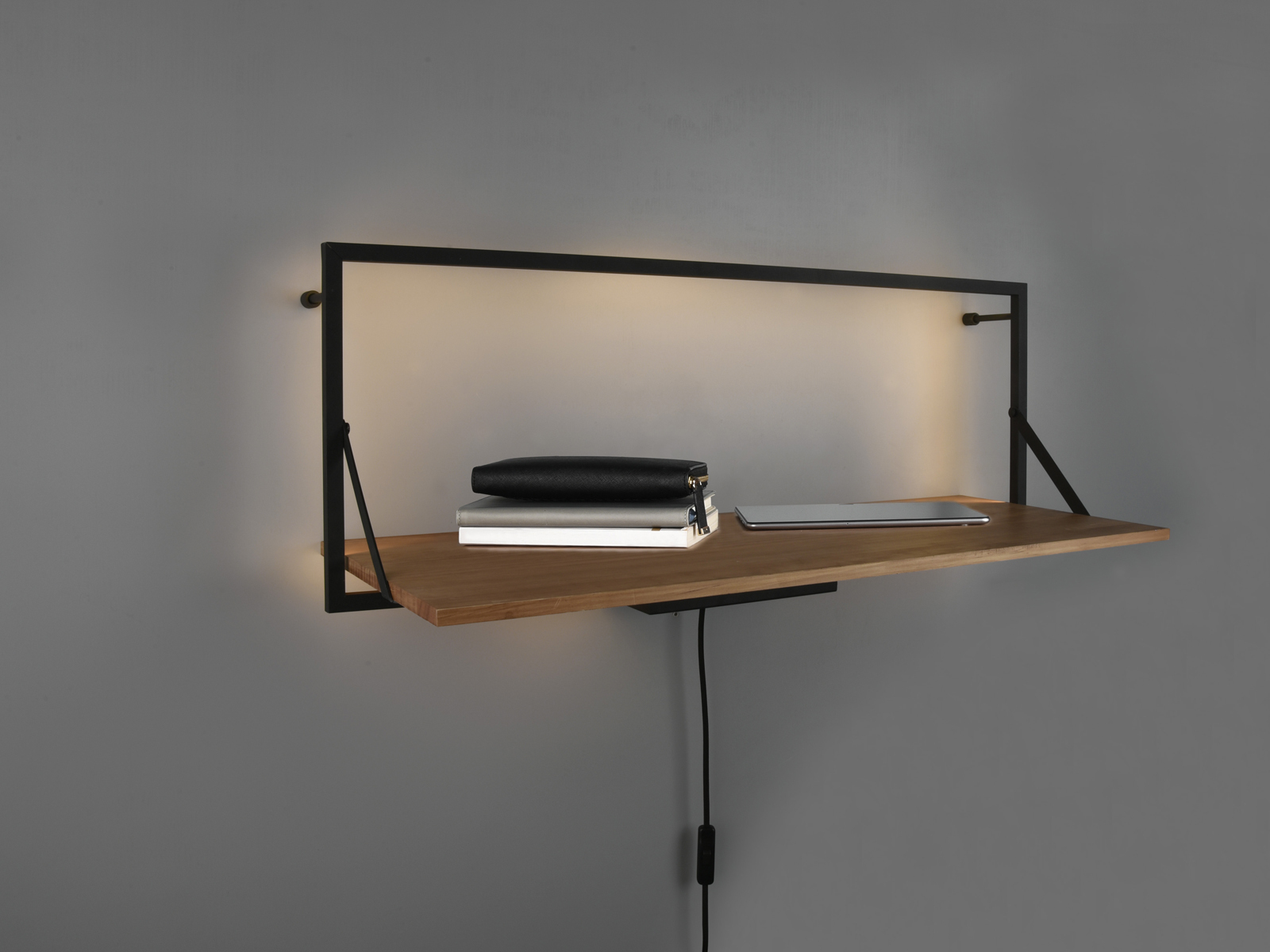 Schwebende LED Flurregale mit indirekter Beleuchtung & Metallregale schwarz Holz - Bild 15 von 15