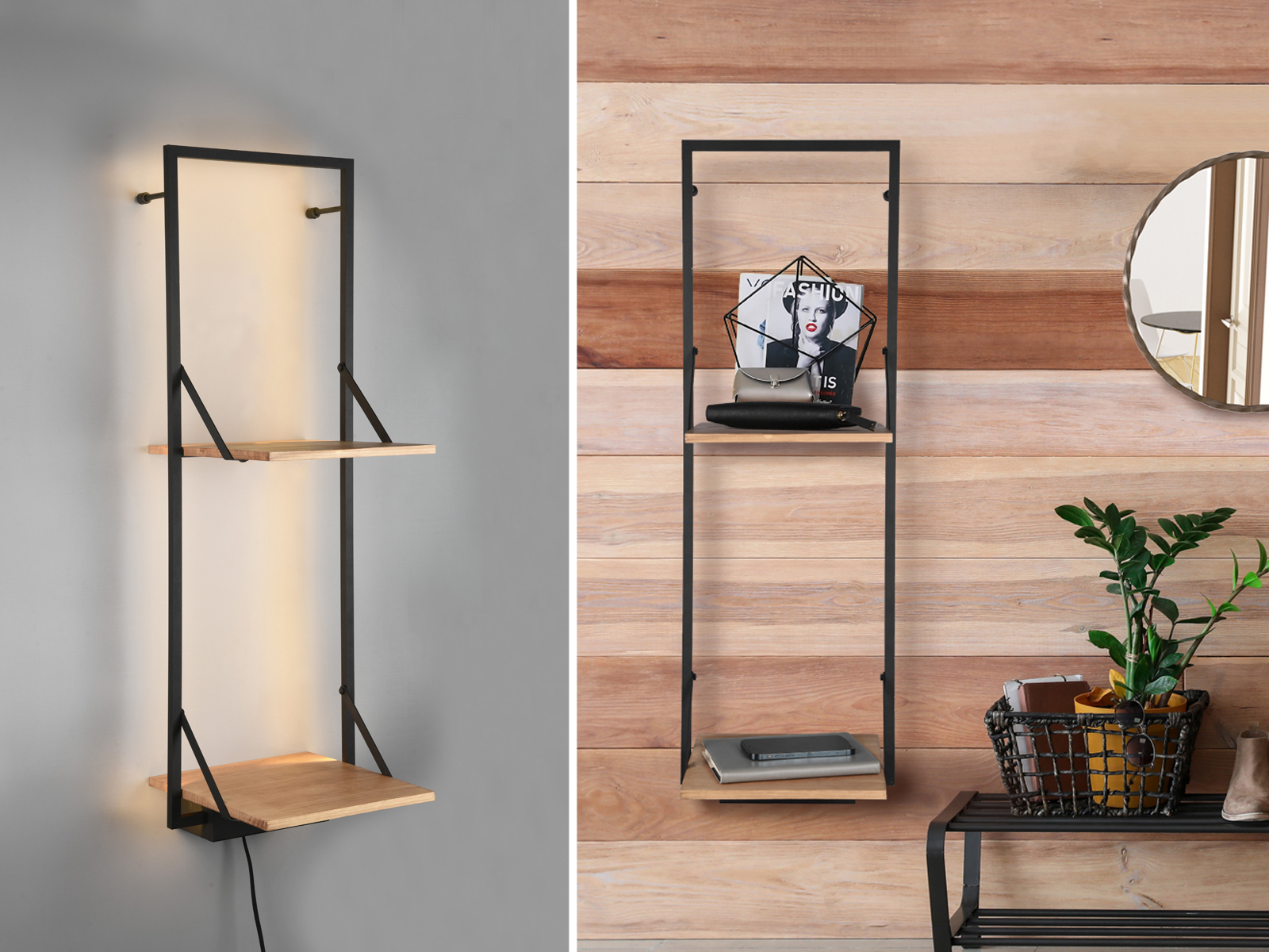 Schwebende LED Flurregale mit indirekter Beleuchtung & Metallregale schwarz Holz - Bild 13 von 15