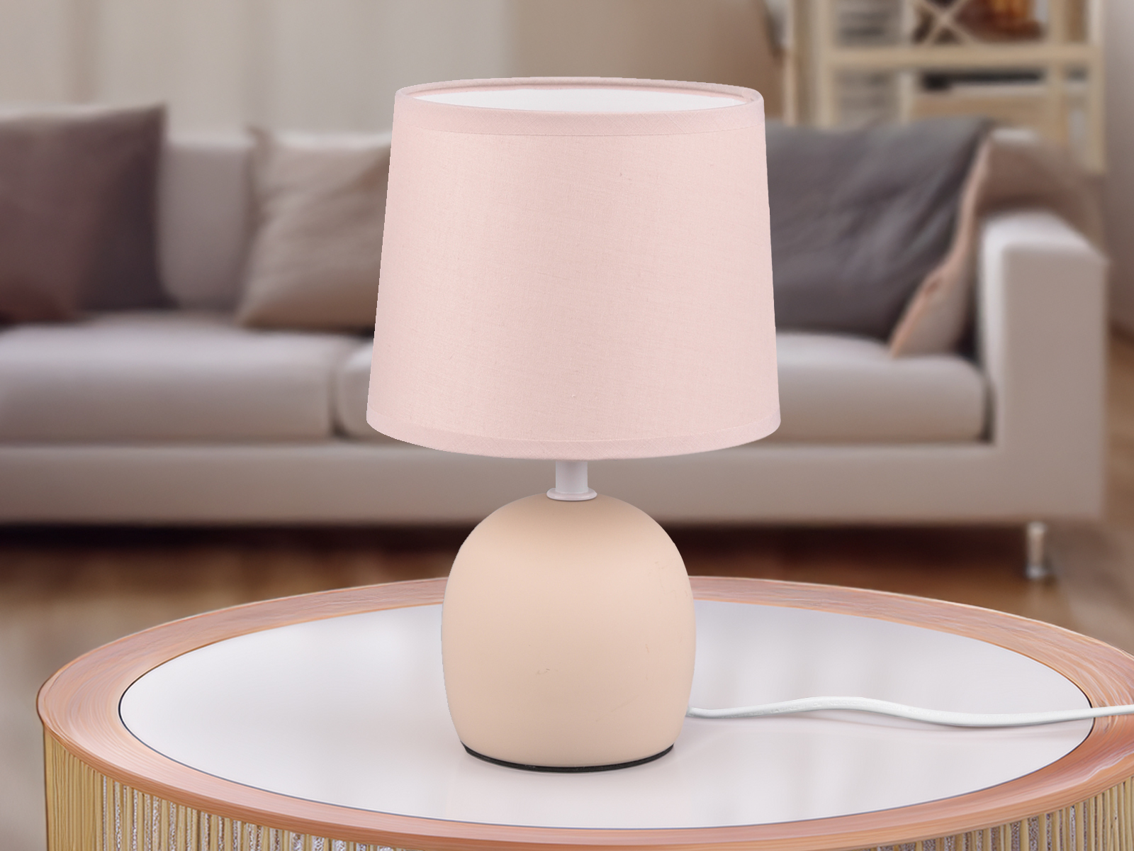 Coole Keramik Nachttischlampen Nachtischleuchten Landhaus mit Textillampenschirm - Bild 12 von 15