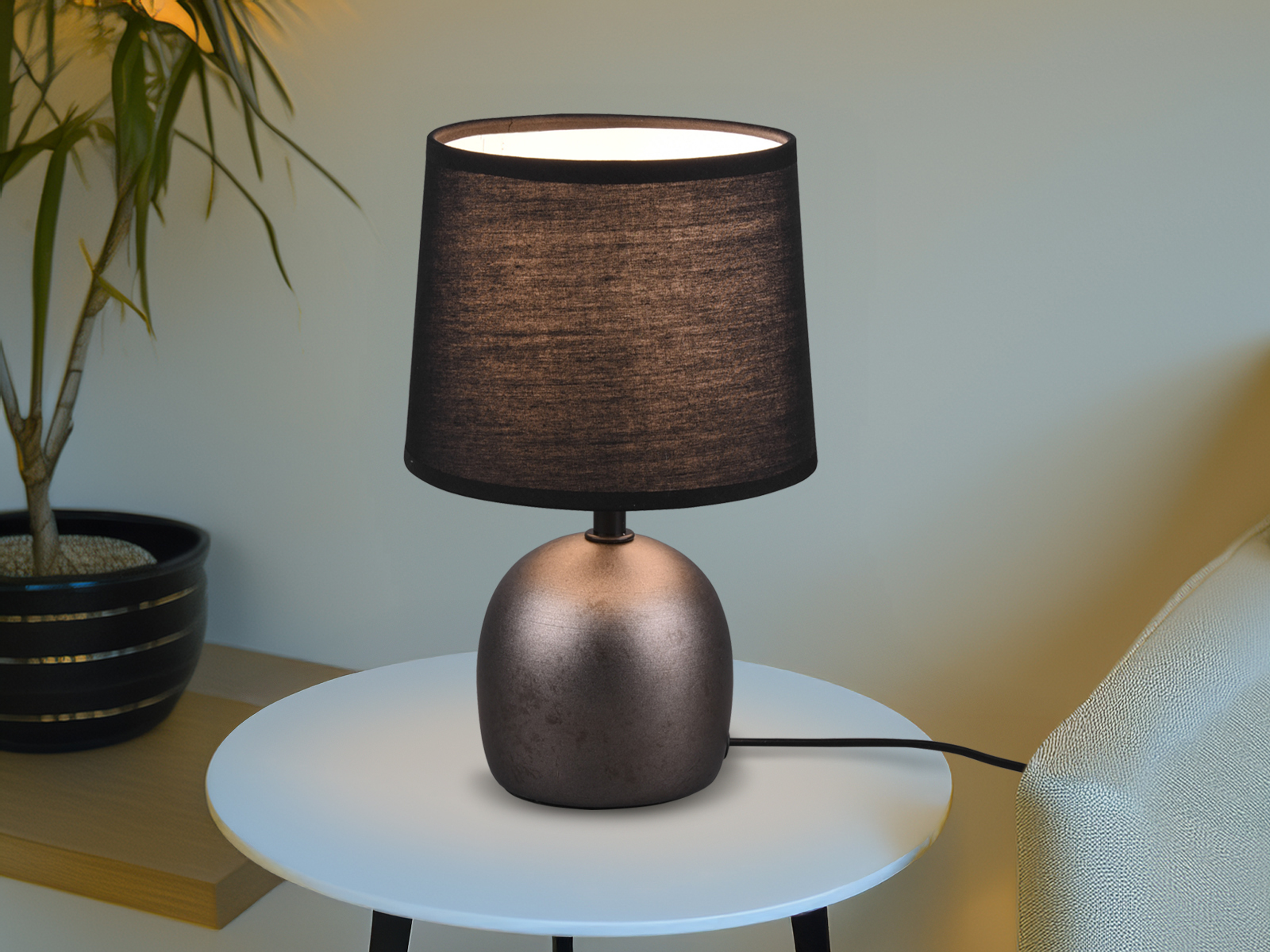 Coole Keramik Nachttischlampen Nachtischleuchten Landhaus mit Textillampenschirm - Bild 15 von 15