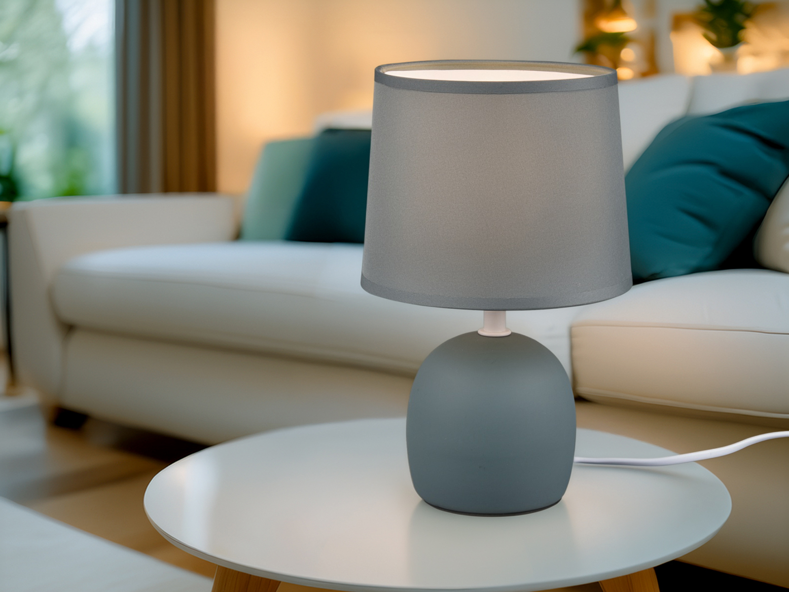 Coole Keramik Nachttischlampen Nachtischleuchten Landhaus mit Textillampenschirm - Bild 14 von 15