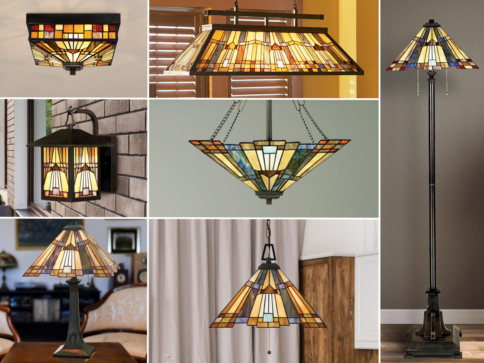 LED Innen- & Außenleuchten INGLENOOK im Tiffany Stil mit buntem Echtglas