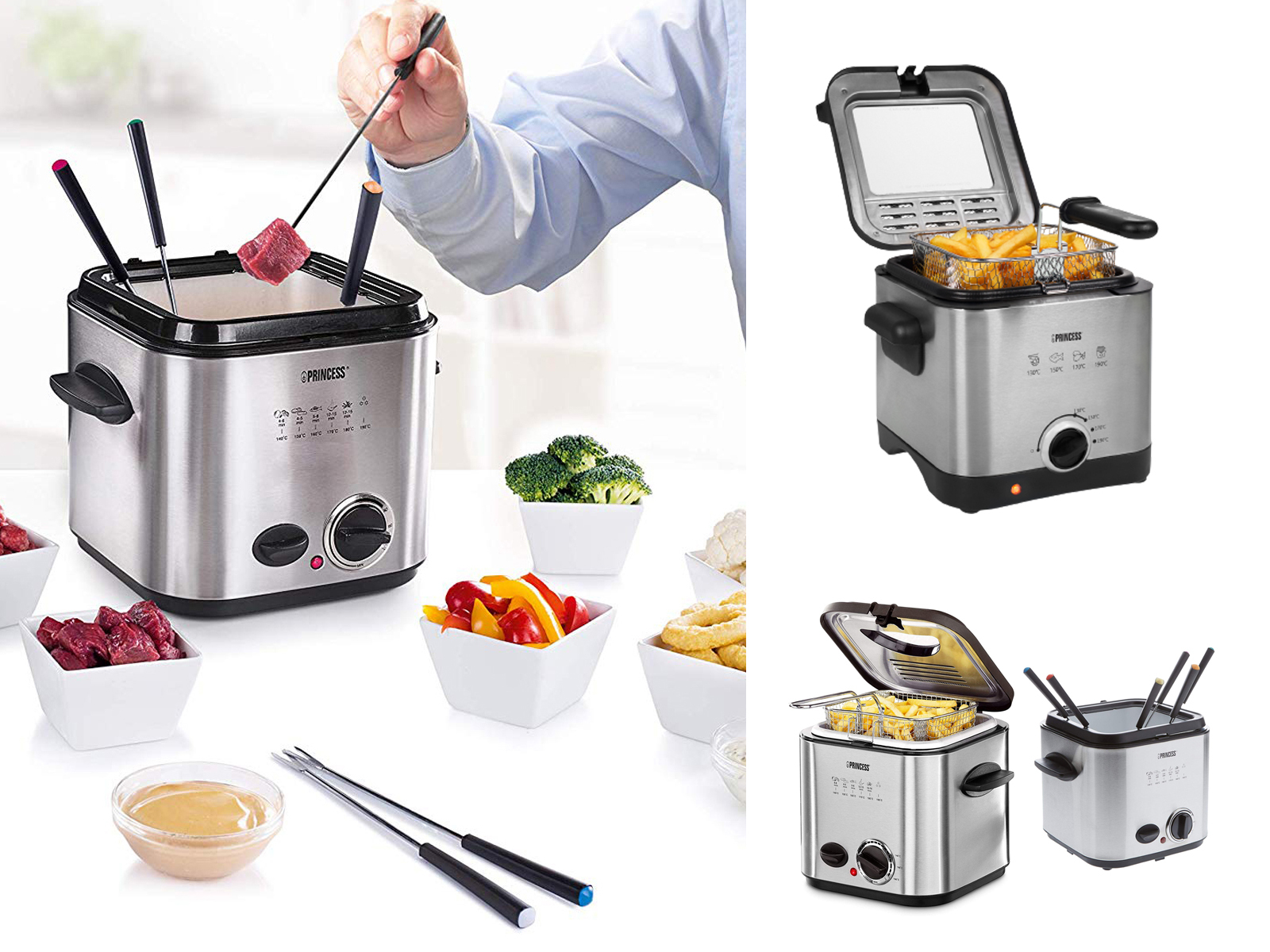 Mini Fritteuse 1,5L & Fondueset mit 6 Gabeln 1,2L