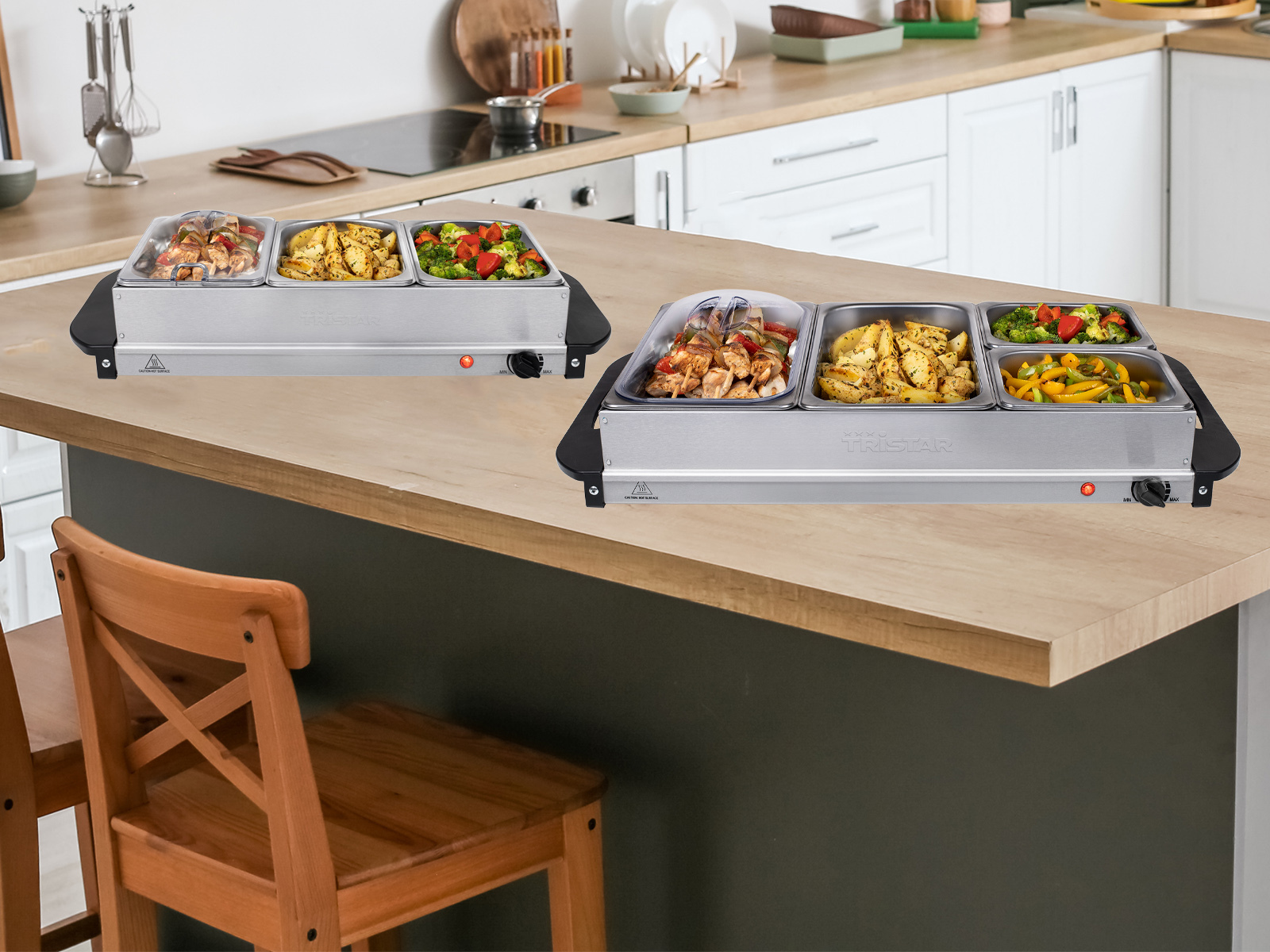 Elektro 2in1 Buffetwärmer & Wärmeplatte - Edelstahl Chafing Dish