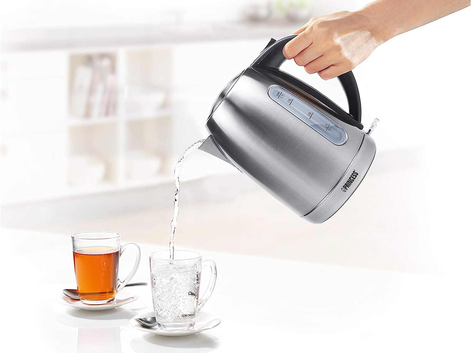 Schnurlose Designer Edelstahl Elektro Wasserkocher kabellos, leise 360° drehbar