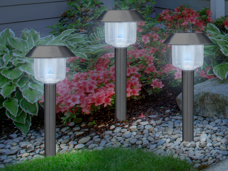 LED Gartenbeleuchtung - Solar Erdspießlampen aus Edelstahl, 3er SET für